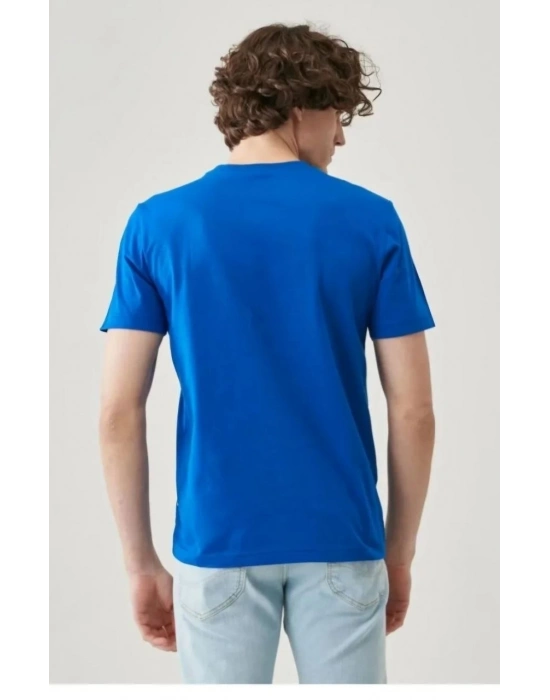 Düz Biskilet Yaka Oversize T-shirt - Mavi -