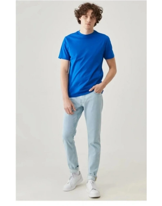 Düz Biskilet Yaka Oversize T-shirt - Mavi -