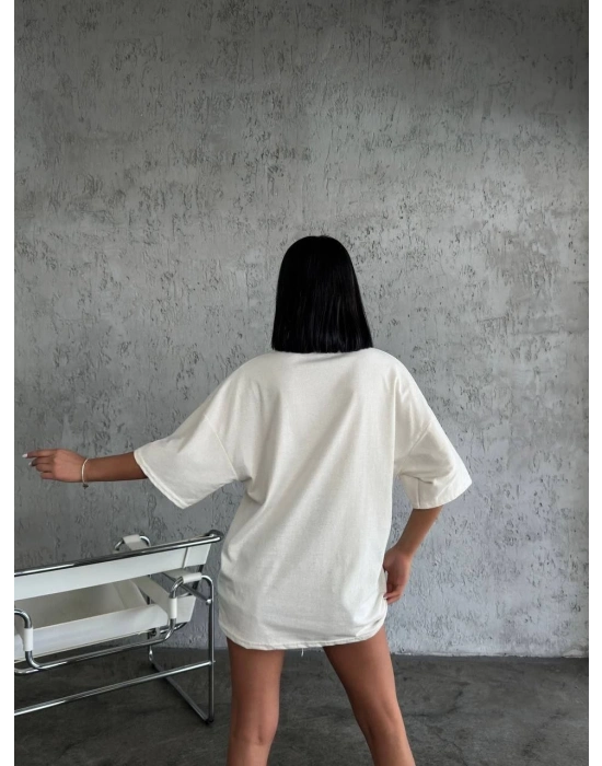 Düz Biskilet Yaka Oversize T-shirt - Beyaz -