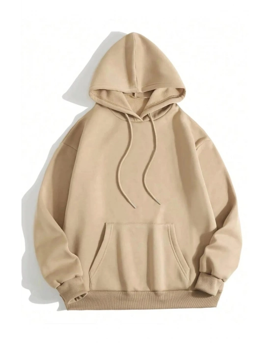 Düz Kapüşonlu Sweat - Bej -