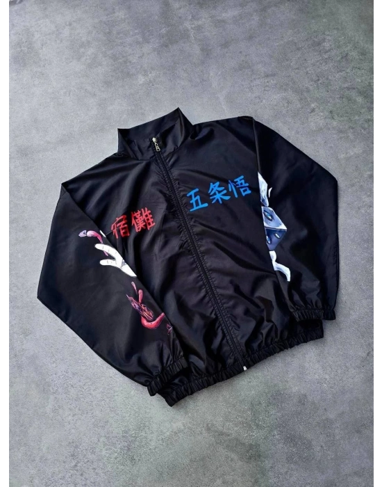 Fermuarlı Dijital Baskılı Rüzgarlık - Siyah -