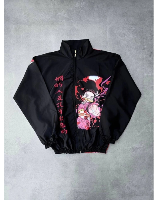 Fermuarlı Dijital Baskılı Rüzgarlık - Siyah -