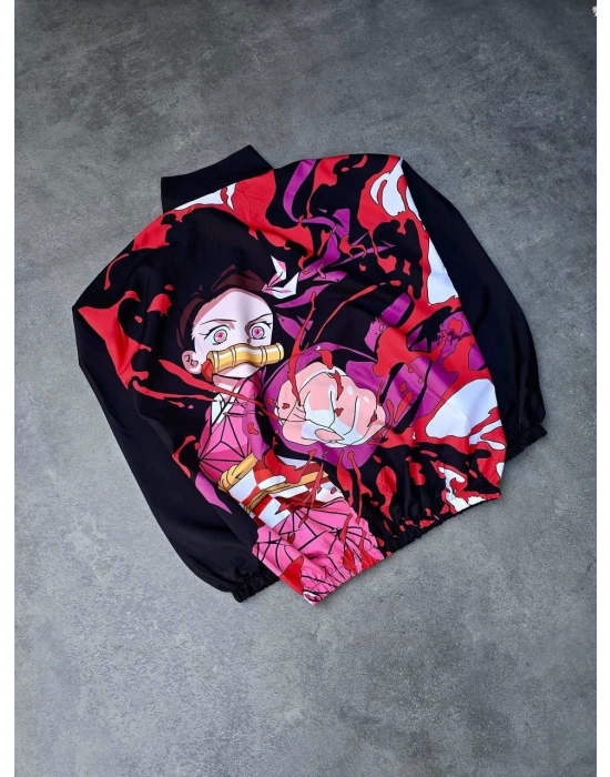 Fermuarlı Dijital Baskılı Rüzgarlık - Siyah -