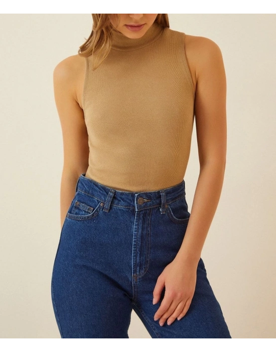 Full Likralı Fitilli Kaşkorse Body - Camel -