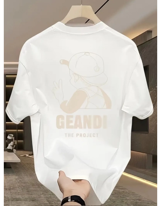 Geniş Kesim Pamuklu Tişört - GANDHI The Project Baskılı,- Beyaz -