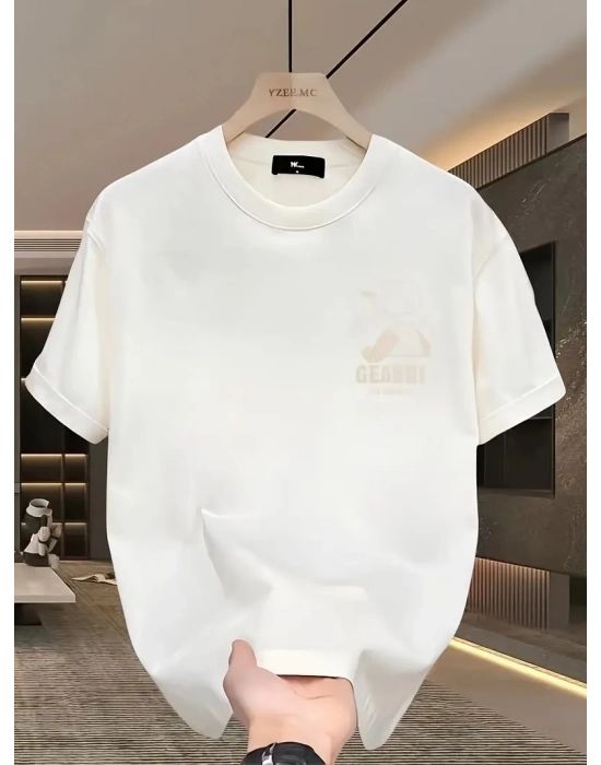 Geniş Kesim Pamuklu Tişört - GANDHI The Project Baskılı,- Beyaz -