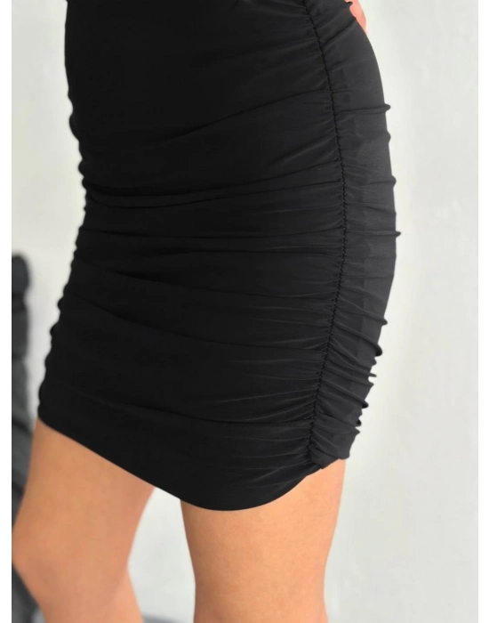 Göğüs ve Yanlar dekolteli Kolsuz Boy Elbise - Siyah -