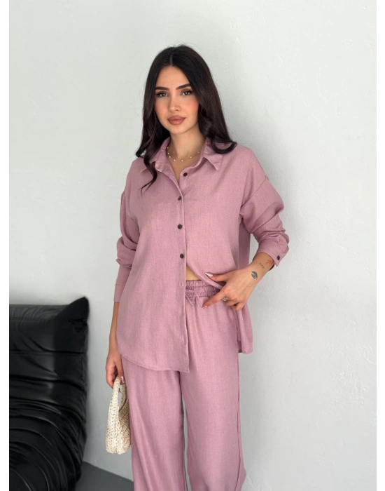 Gömlek Pantolon ikili Takım - Toz Pembe -