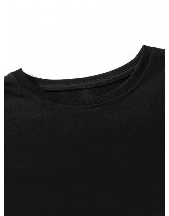 Hafif   Günlük T-Shirt Eğlenceli Karikatür Ayı ve Umrumda Değil Baskı  Siyah -