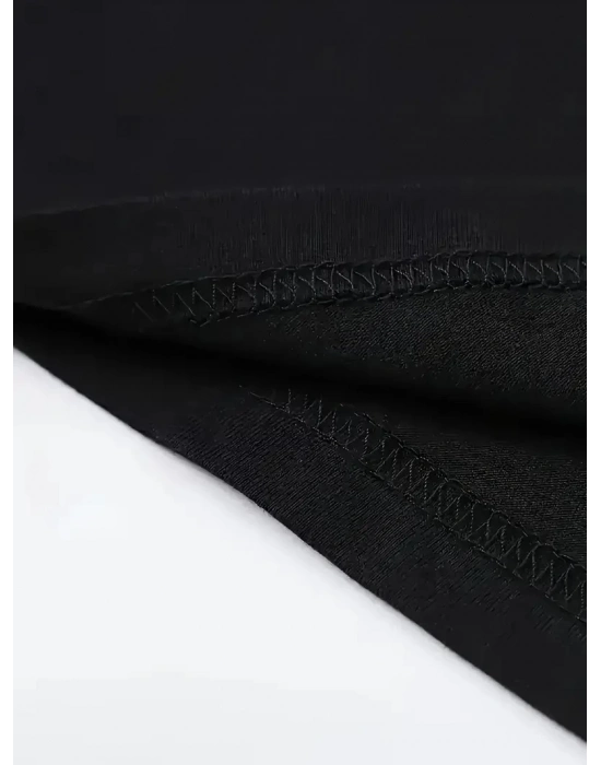 Hafif   Günlük T-Shirt Eğlenceli Karikatür Ayı ve Umrumda Değil Baskı  Siyah -