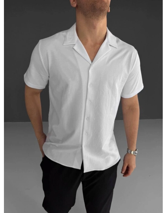 İki İplik Kumaş  Gömlek - Beyaz -