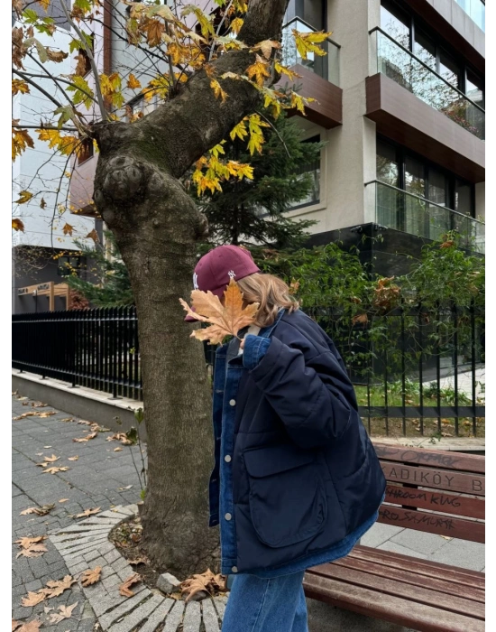 Jeans Detaylı Cıtcıtlı CEKET - Lacivert -