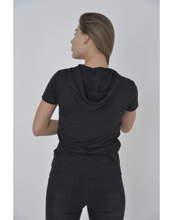 Kapşonlu Slim Fit T-shirt - Siyah -