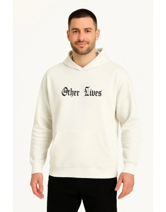 Kapşonlu Sweatshirt – Oversize “Other Lives” Ön  Arka Baskılı- Beyaz -