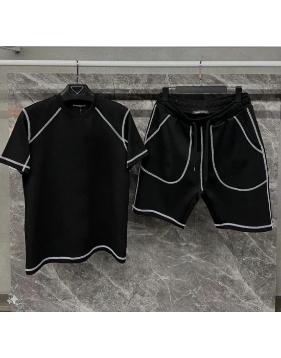 Karoyaka Dikişli Şortlu Takım - Siyah -