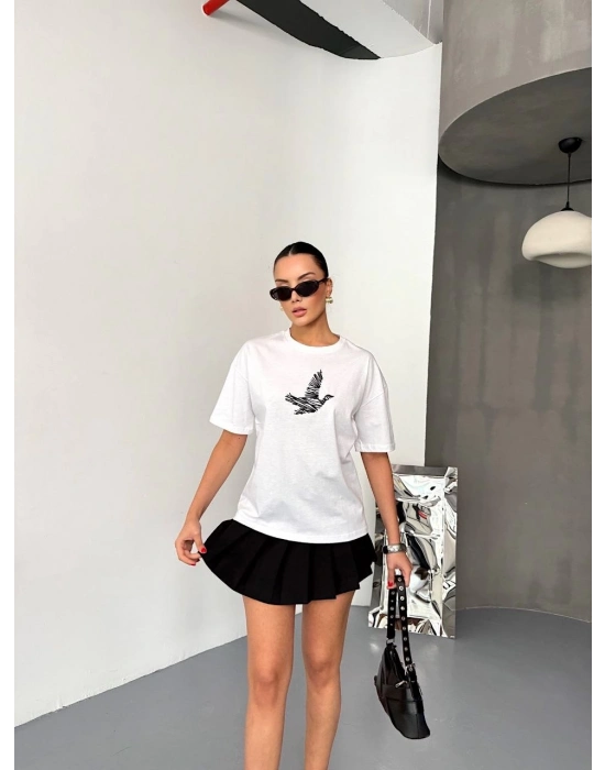 Kısa Kol Baskılı T-shirt - Beyaz -