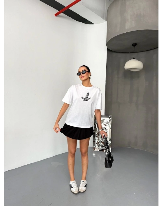 Kısa Kol Baskılı T-shirt - Beyaz -