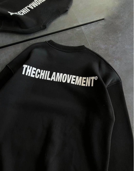 Kışlık Bisiklet Yaka Oversize Baskılı SweatShirt - Siyah -