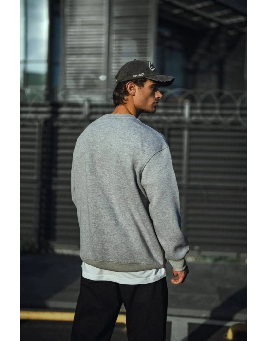 Kışlık Bisiklet Yaka Üç İplik Basic SweatShirt - Gri -