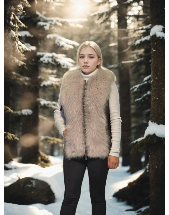 Kolsuz Fermuarlı Yelek - Kahve -