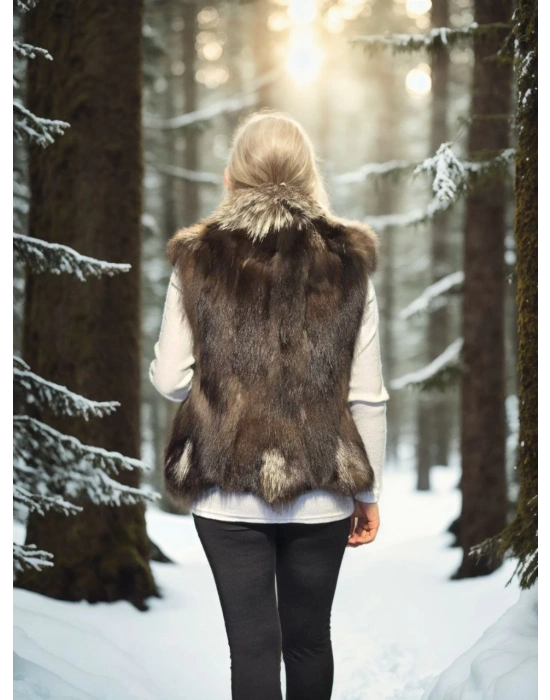 Kolsuz Fermuarlı Yelek - Kahve -