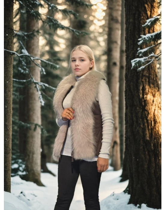 Kolsuz Fermuarlı Yelek - Kahve -