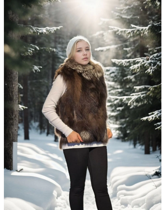 Kolsuz Fermuarlı Yelek - Kahve -