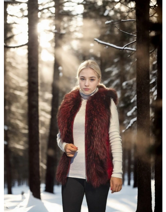 Kolsuz Fermuarlı Yelek - Kırmızı -