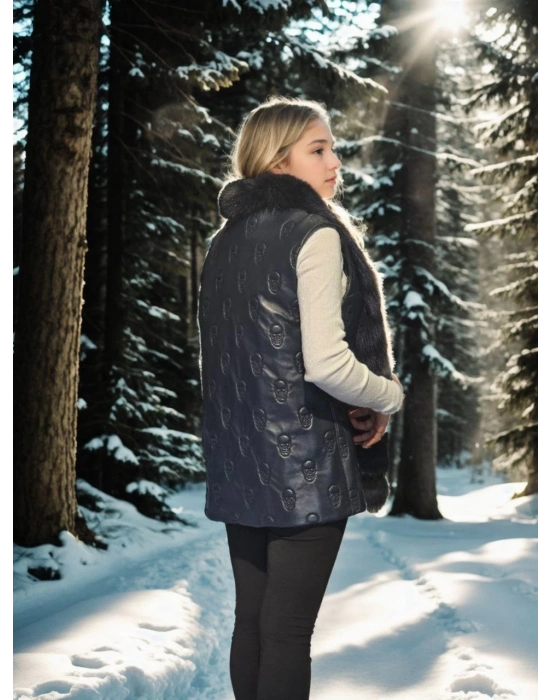 Kolsuz Fermuarlı Yelek - Lacivert -