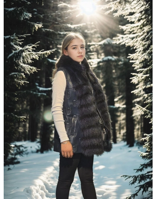 Kolsuz Fermuarlı Yelek - Lacivert -