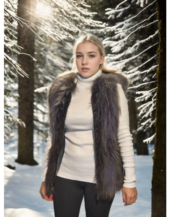 Kolsuz Fermuarlı Yelek - Siyah -