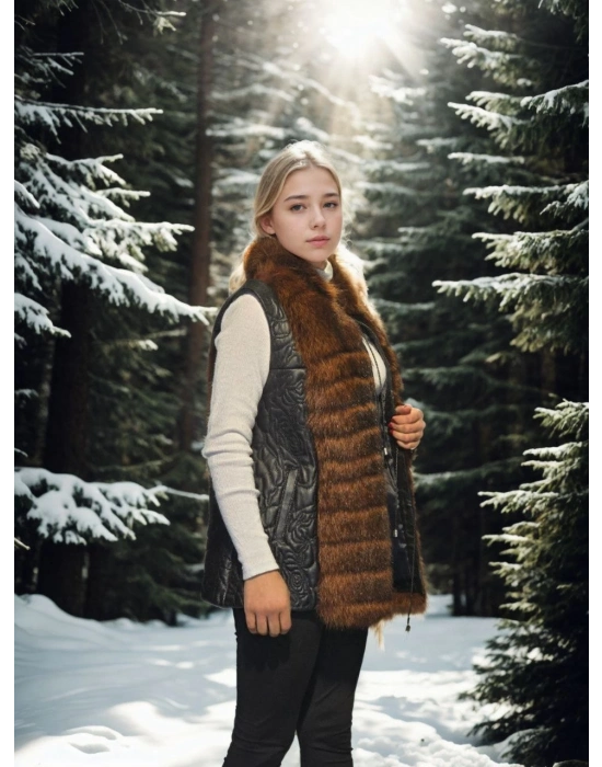 Kolsuz Fermuarlı Yelek - Siyah -