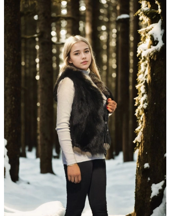 Kolsuz Fermuarlı Yelek - Siyah -