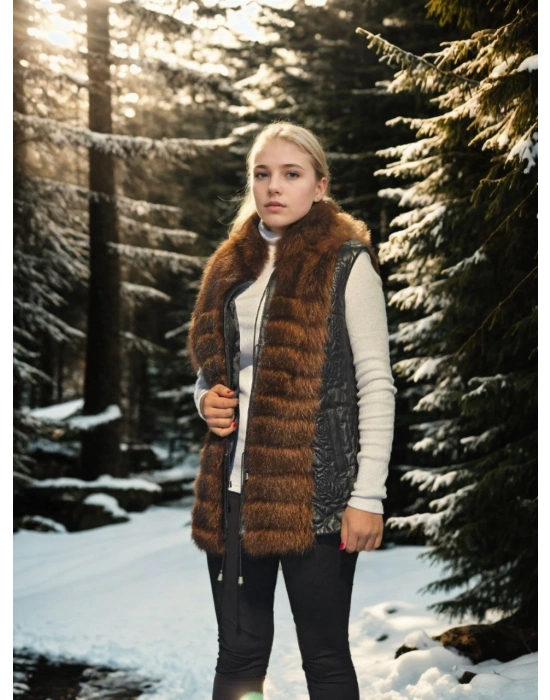 Kolsuz Fermuarlı Yelek - Siyah -