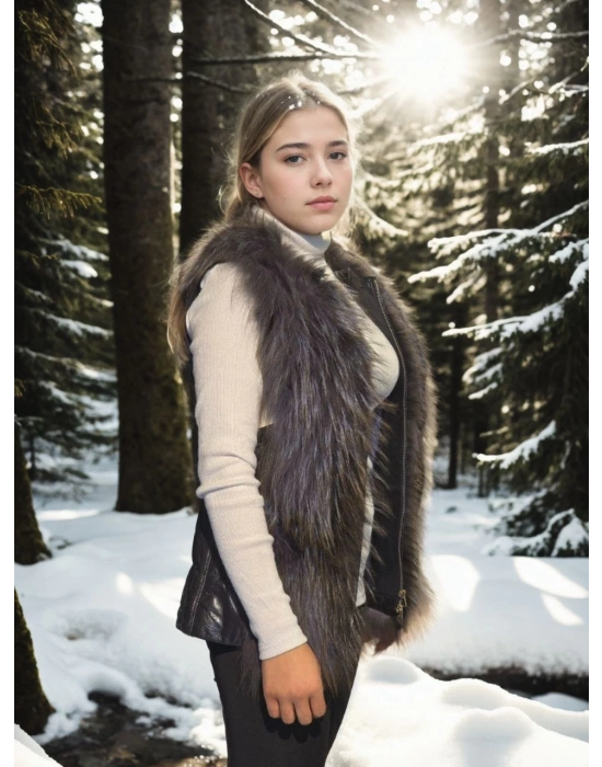 Kolsuz Fermuarlı Yelek - Siyah -