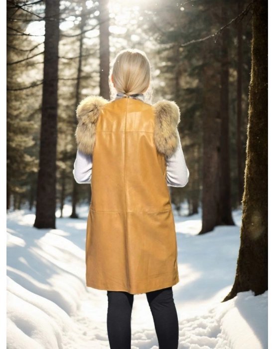 Kolsuz Hakiki Deri Kürk - Hardal -