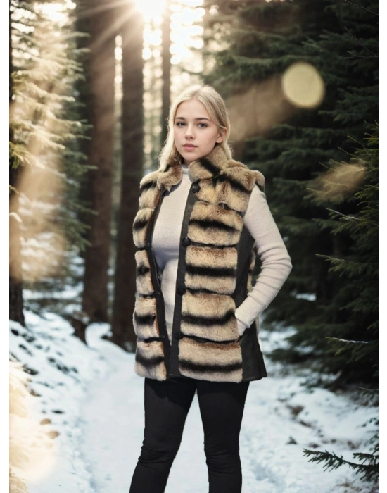 Kolsuz Hakiki Deri Kürk - Siyah -