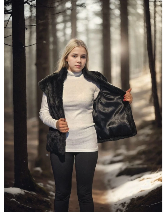 Kolsuz Hakiki Kürk - Siyah -