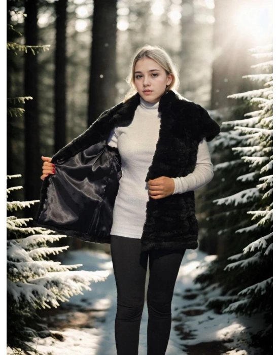 Kolsuz Hakiki Kürk - Siyah -