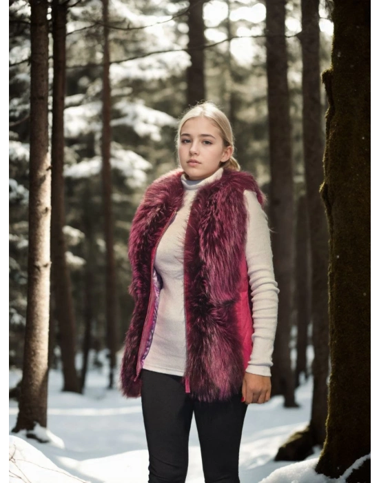 Kolsuz Hakiki Yelek - Fuşya -