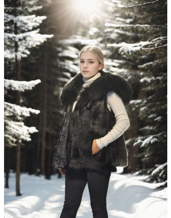 Kolsuz Kapüşonlu Yelek - Siyah -