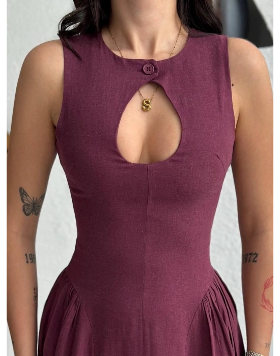 Kolsuz Uzun Kabardin Elbise - Bordo -