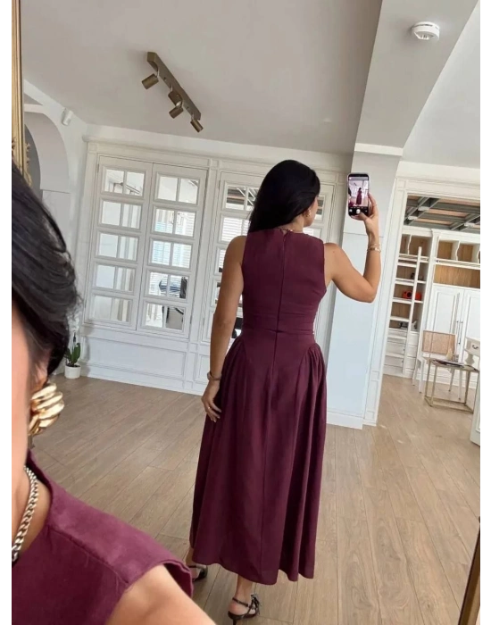 Kolsuz Uzun Kabardin Elbise - Bordo -