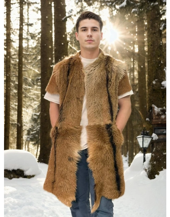 Kolsuz Uzun Yelek - Kahve -