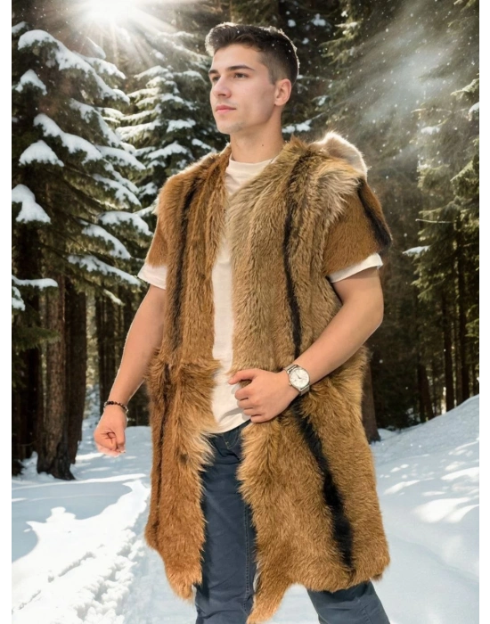 Kolsuz Uzun Yelek - Kahve -