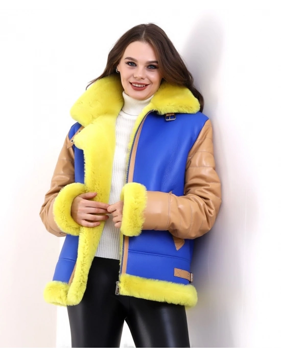 Koyun Derisi Pilot Hakiki Kürk - Sarı -