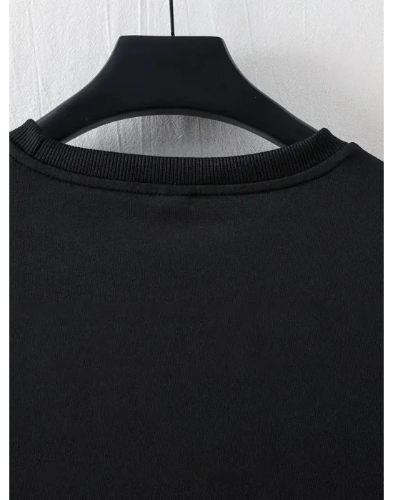 LB Ön Arka Baskılı Oversize Bisiklet Yaka Yazlık T-shirt - Siyah -