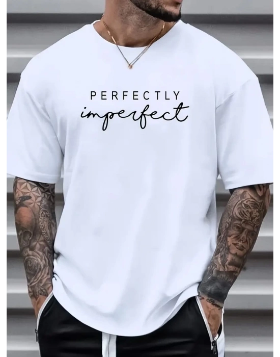 ler için Ön Arka Baskılı PERFECTLY günlük Kısa Kol tişört - Beyaz -