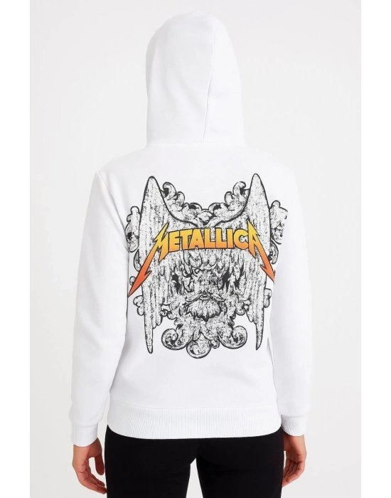 Metallica İki İplik Kapüşonlu Ön ve Arka Baskılı hoodie - Beyaz -