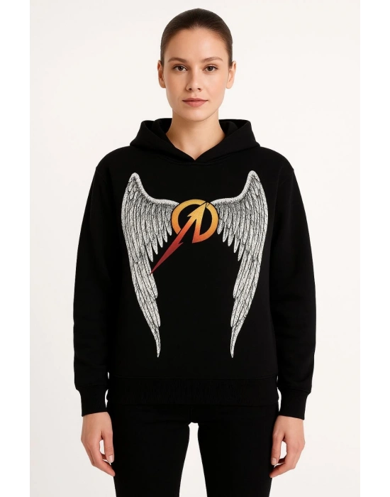 Metallica İki İplik Kapüşonlu Ön ve Arka Baskılı hoodie - Siyah -